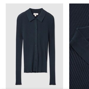 COS slim fit ribbed cardigan in navy size medium